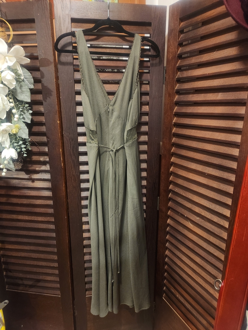 wild fable Olive Green Lace-Trim Maxi Dress - Picture 4 of 4